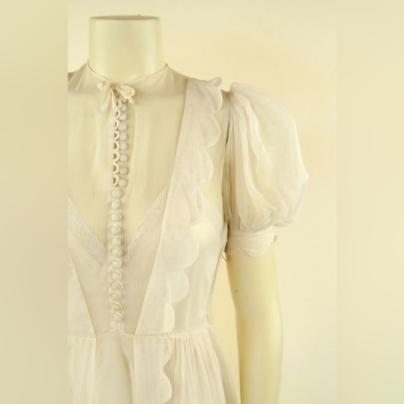 1930s Wedding Dress with Train Petite XS Chiffon Sheer - Picture 2 of 12